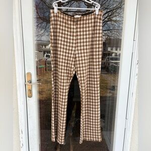 Women’s M Altar’d State Brown Gingham and White Checkered Knit Stretchy Pants